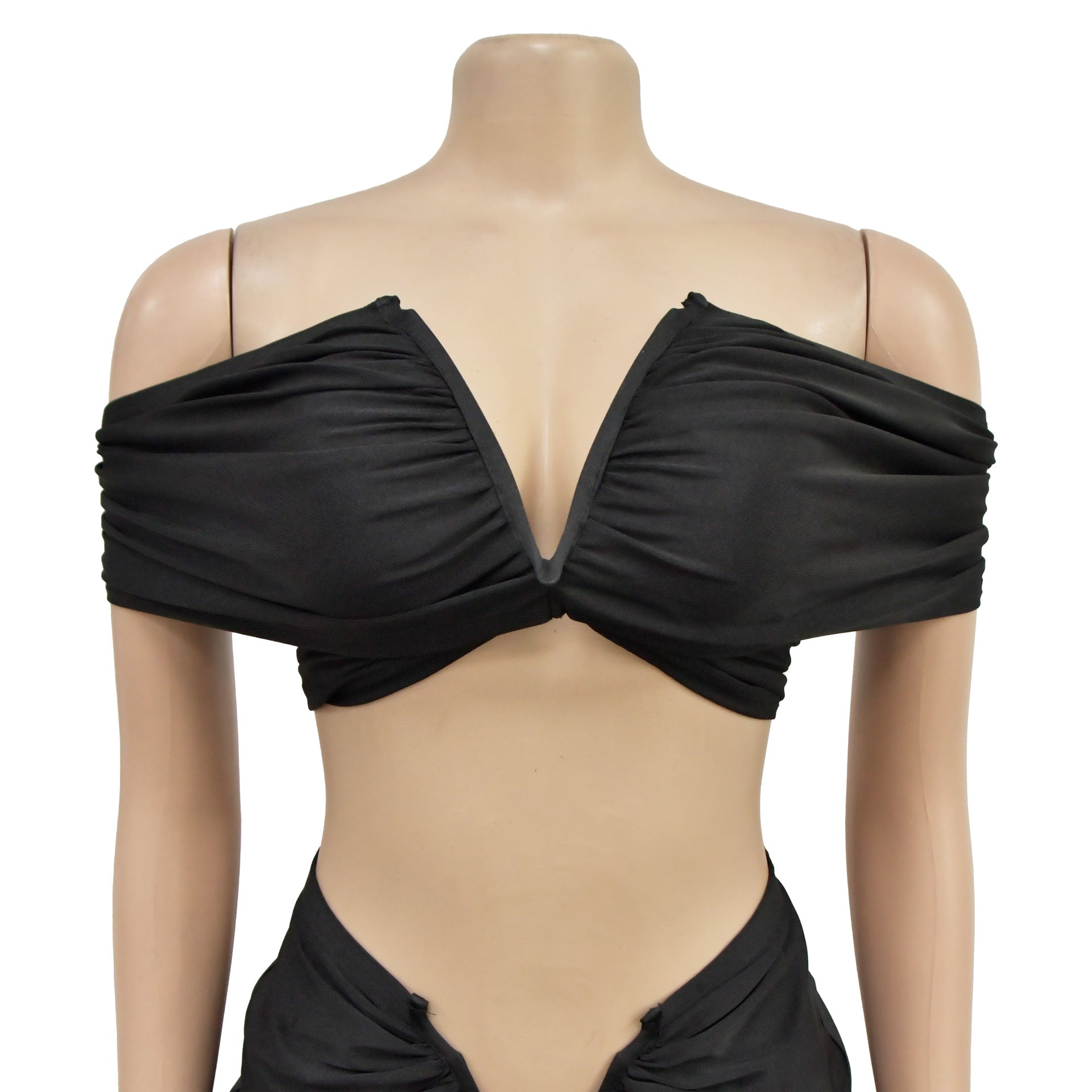 Fashion Women's Solid Color Sexy Off Shoulder Crop Top Pleated Skirt Two Piece Set 13