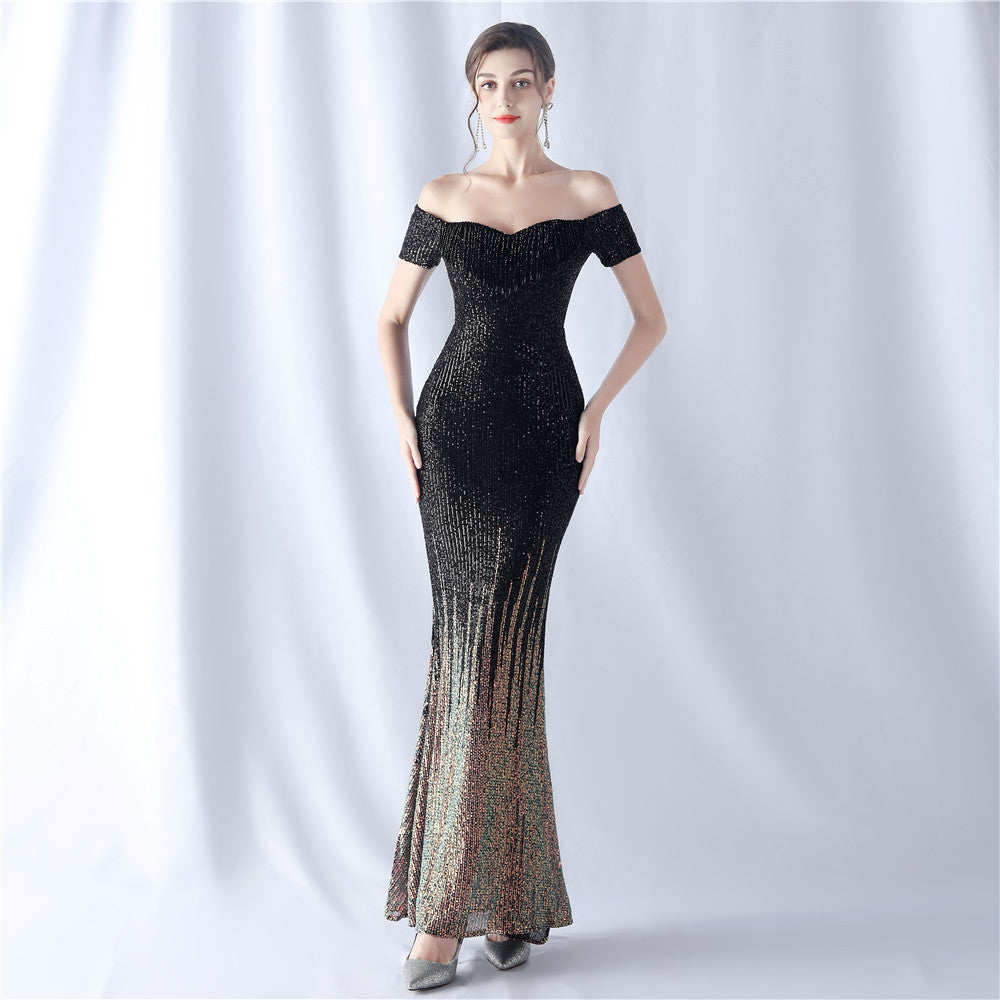 Women gradient beaded high-end evening dress 9