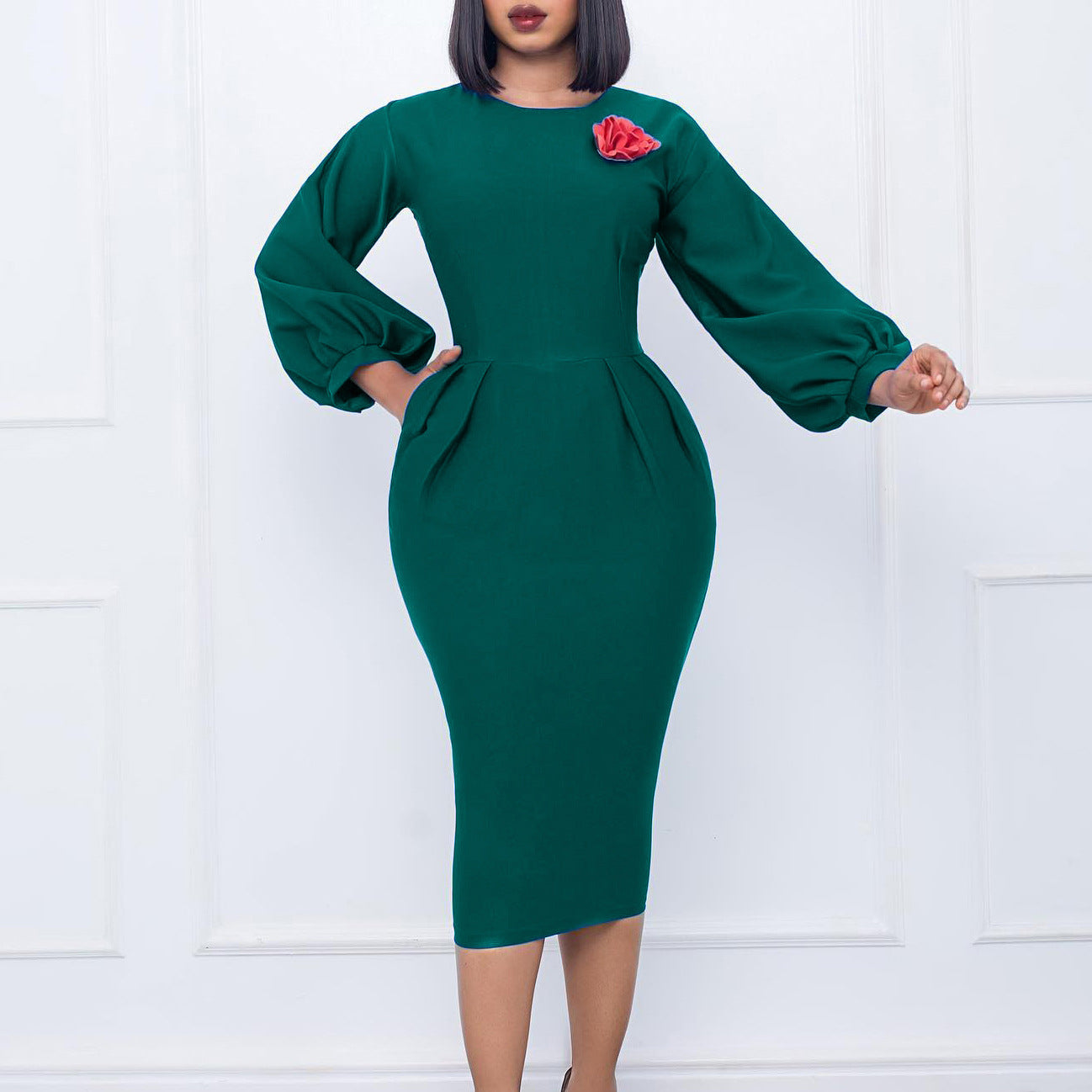Women's Fall Winter Solid Color Bodycon Pro Ol Chic Plus Size African Dress 3