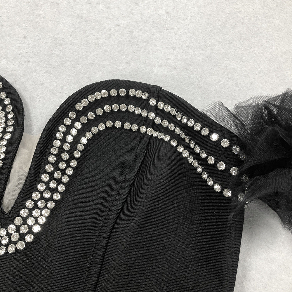 Women jacquard backless wrapped chest v-neck Beaded Maxi dress 13