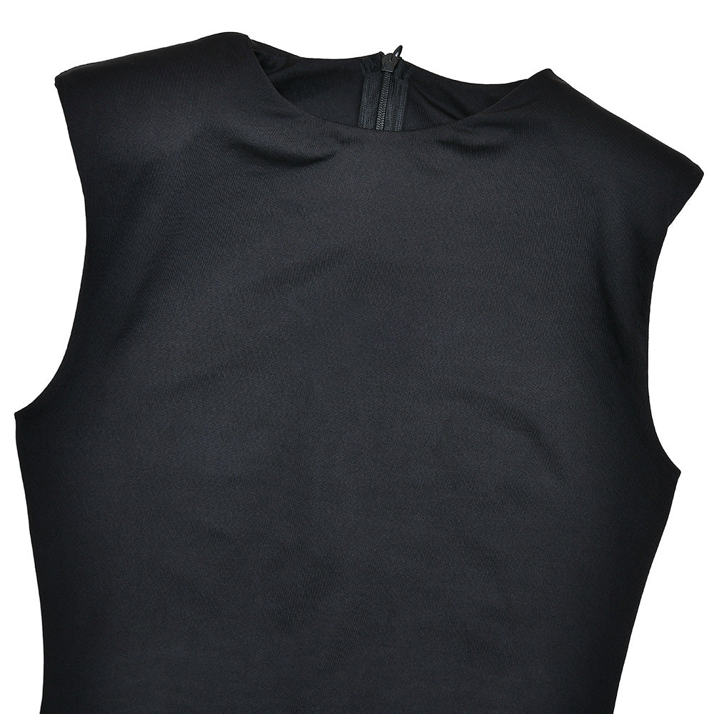 Women Spring Summer Sexy Pleated Patchwork Sleeveless Solid Dress 10