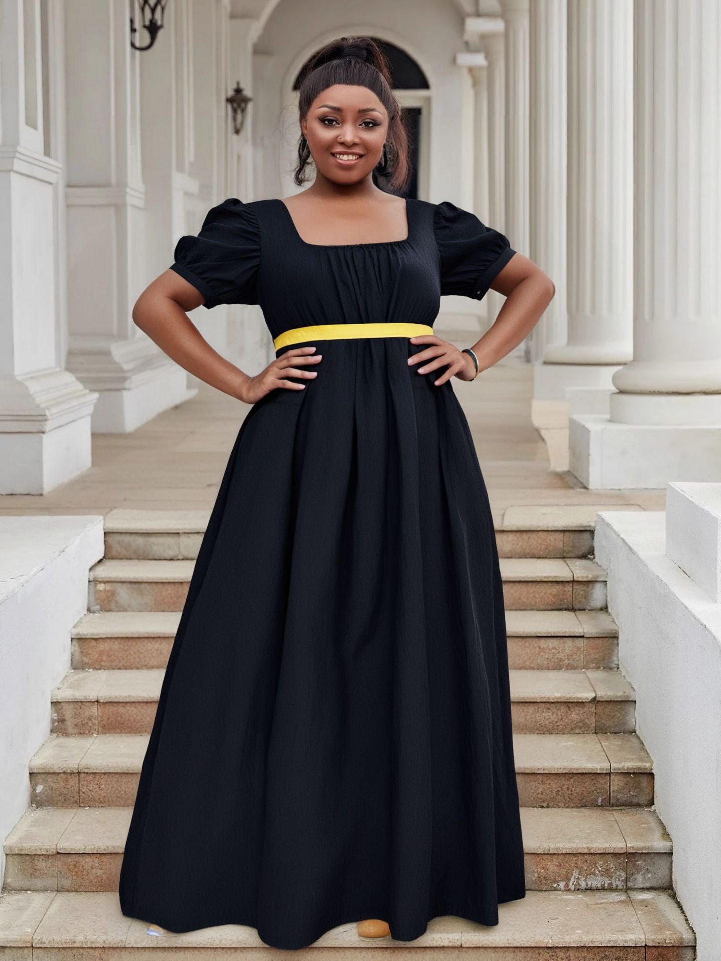 Puff Sleeve High Waist Ball Dress Elegant Plus Size Evening Gown 20