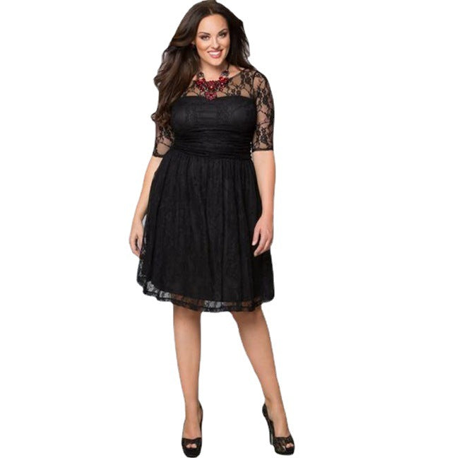 Plus Size Women lace Solid Dress 7