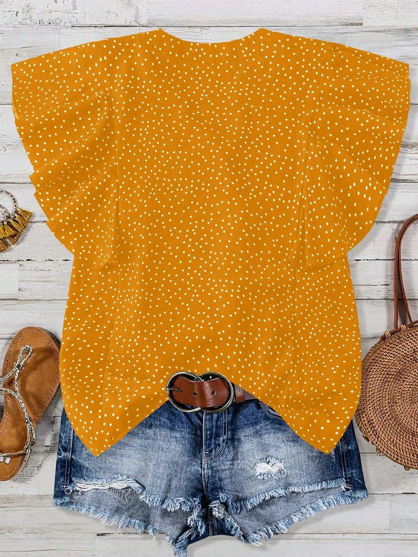 Women Spring and Autumn Princess Sleeve V-Neck Button Pleated Top T-shirt 10