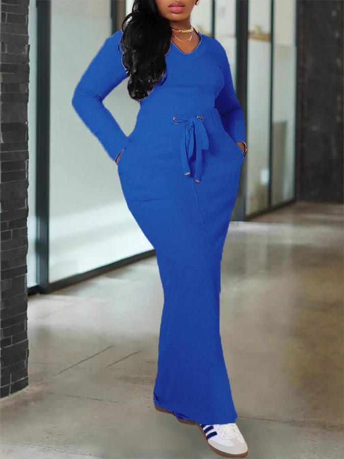 Women Solid long-sleeved Top and Skirt Two Piece 9