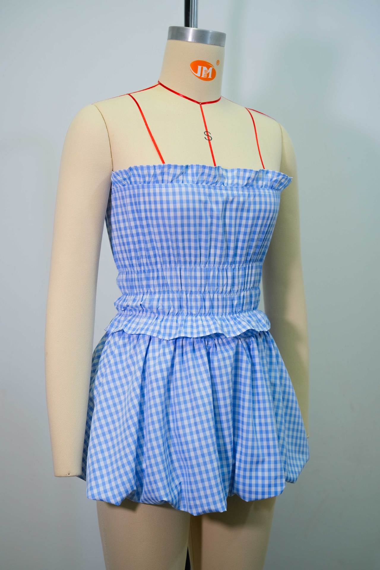 Fall Striped Strapless Puff Sleeve Top & Flared Skirt Set 8