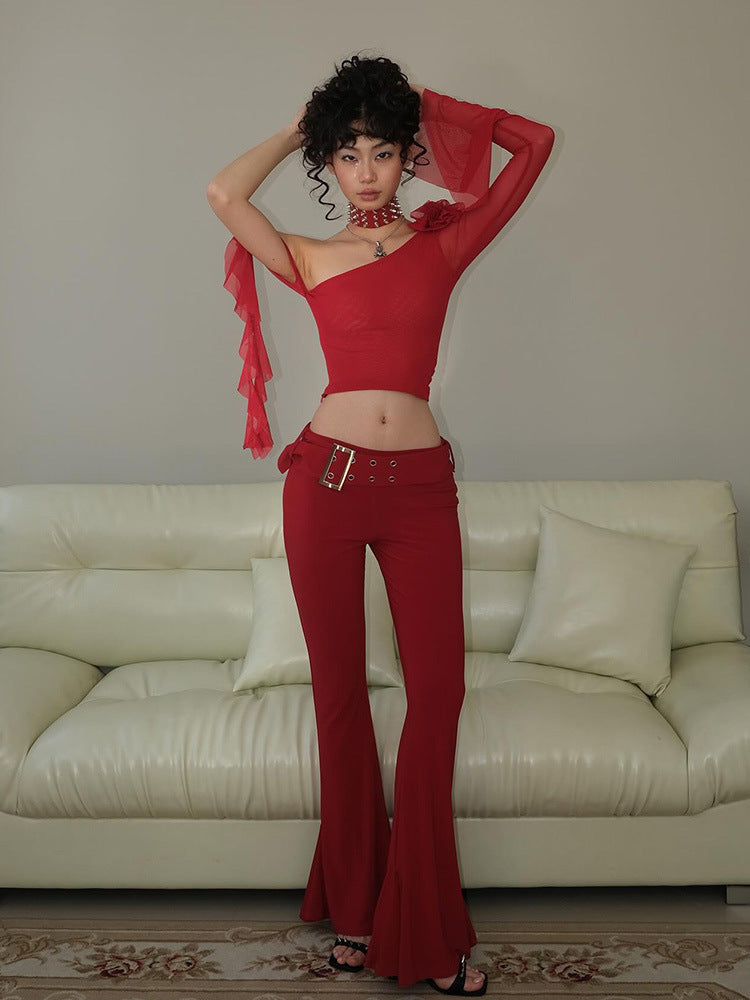 Winter And Spring Women's Sexy Fashion Trend Tight Fitting Slim Fit Mid-Waist Bell Bottom Pants 6