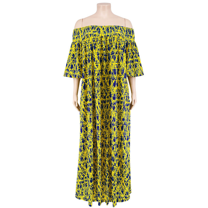 Plus Size Women Fall Off Shoulder Long Sleeve Dress with Belt 16