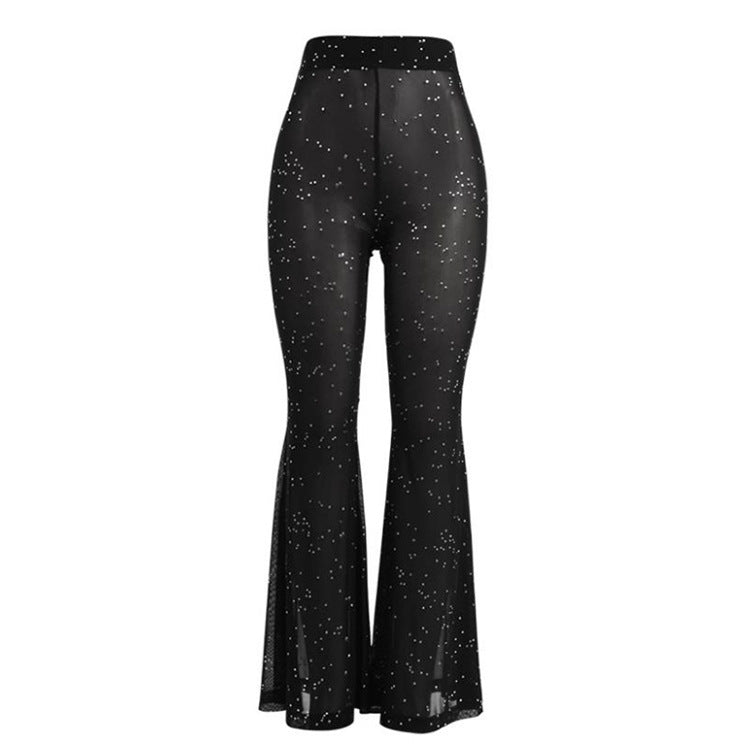 Women's Sexy Beaded See-Through Mesh Wide Leg Pants 8