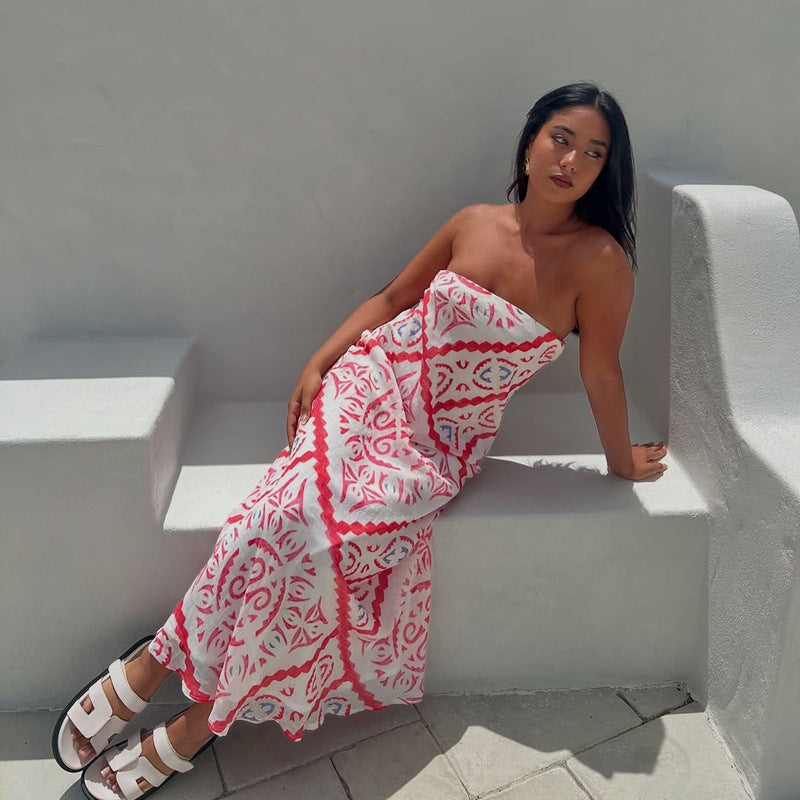 Printed Loose Casual Sexy Beach Vacation Long Dress 3