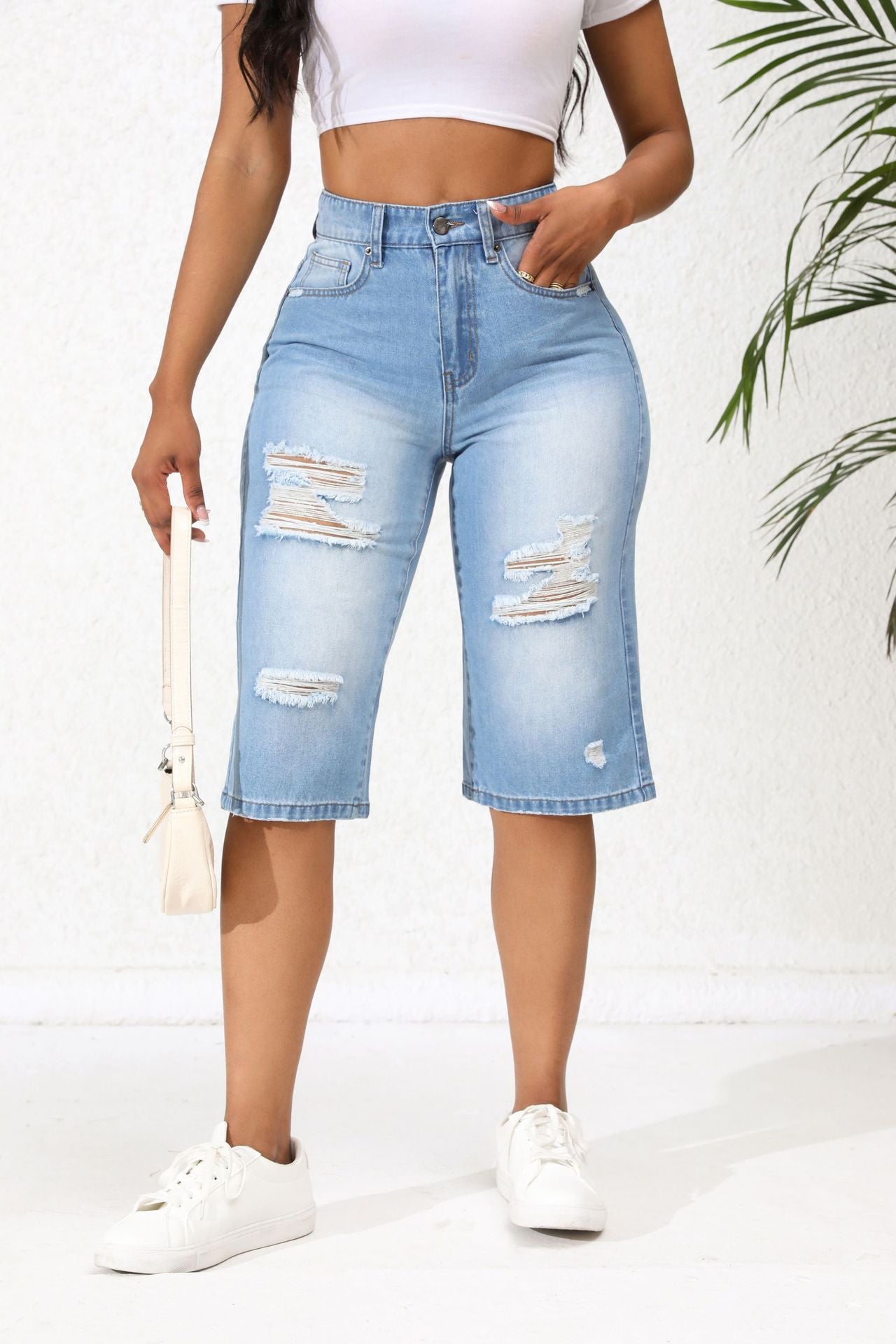 Women's Stretch Ripped Denim Summer Shorts