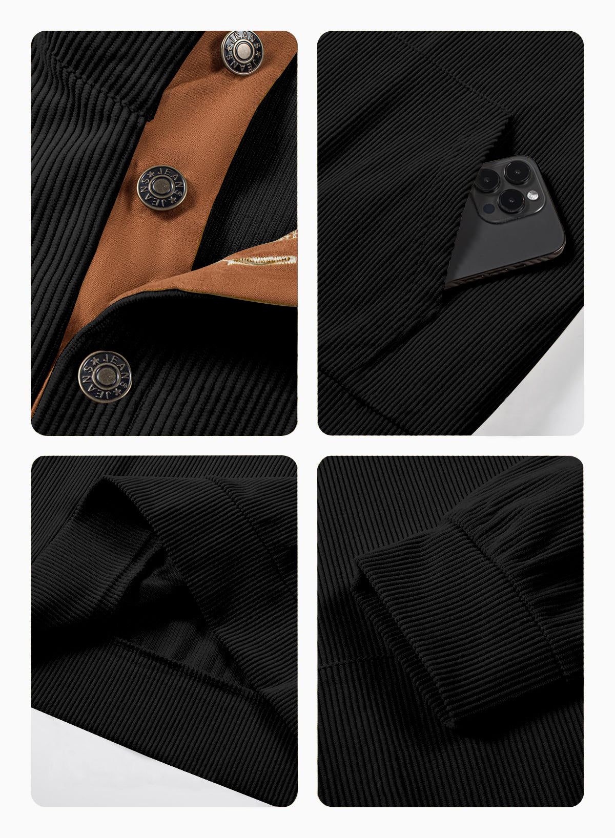 Men's corduroy Casual Stand Collar long-sleeved pocket Hoodies 19