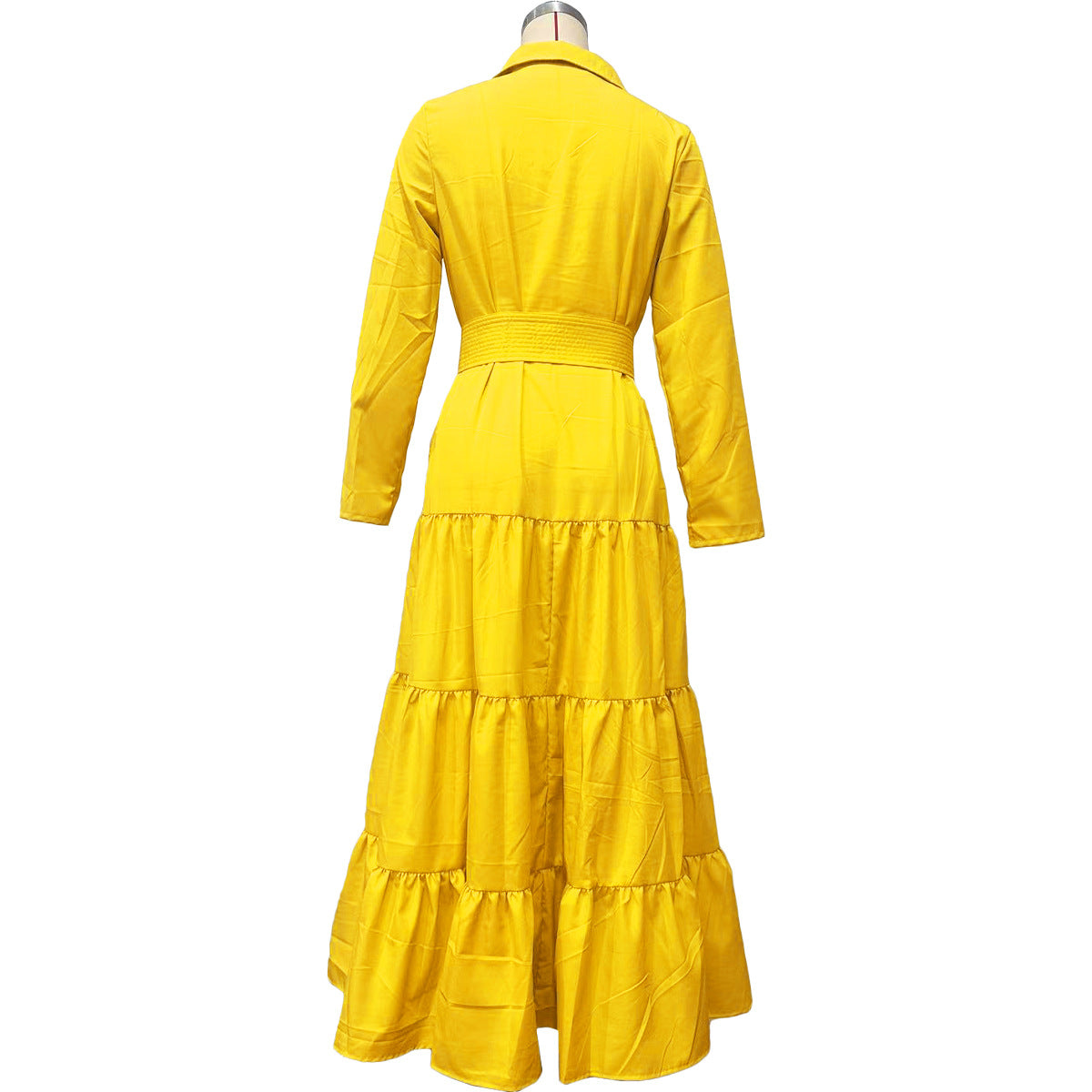 Spring Summer Women's Solid A-Line Shirt Dress With Belt 13