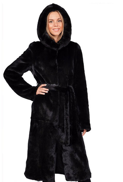 Faux Fur Coat Women's Maxi Black Belted Warm Jacket 3