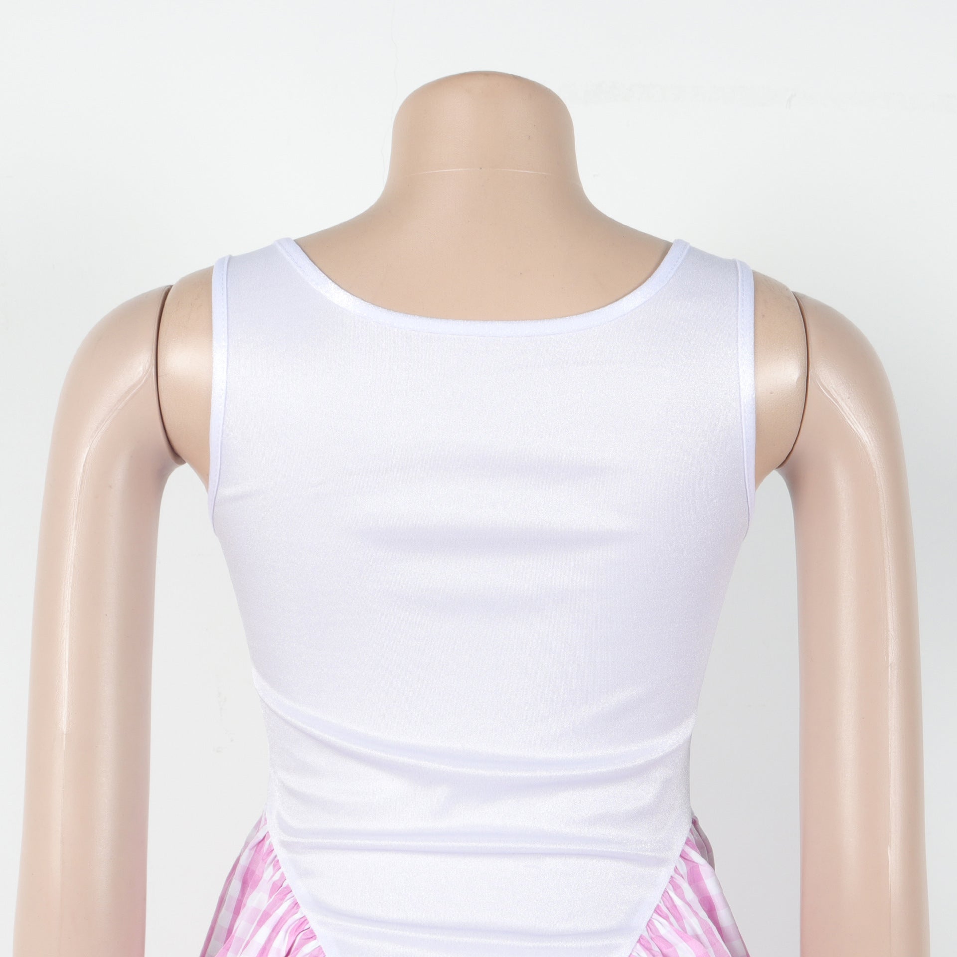 Women's Fashion Slim Waist Plaid Print Sleeveless Dress 11