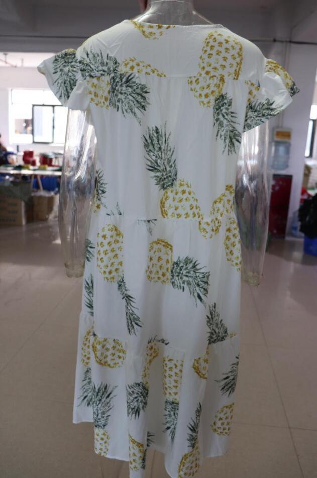 Plus Size Women Summer Dress Round Neck Pink Maple Leaf Casual Beach Dress 38