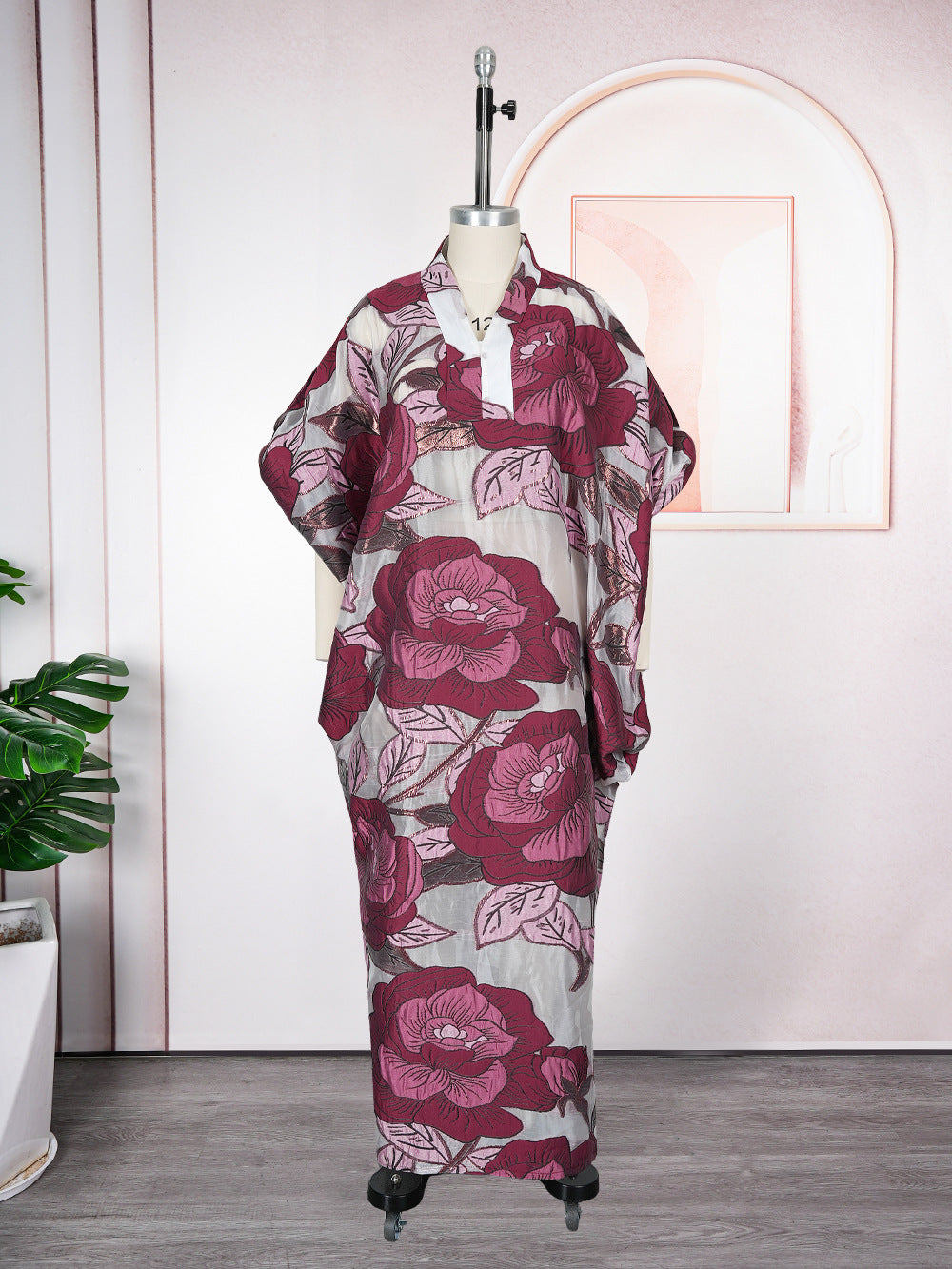 Plus Size Women African Ethnic Printed Robe and Headband Dress 9