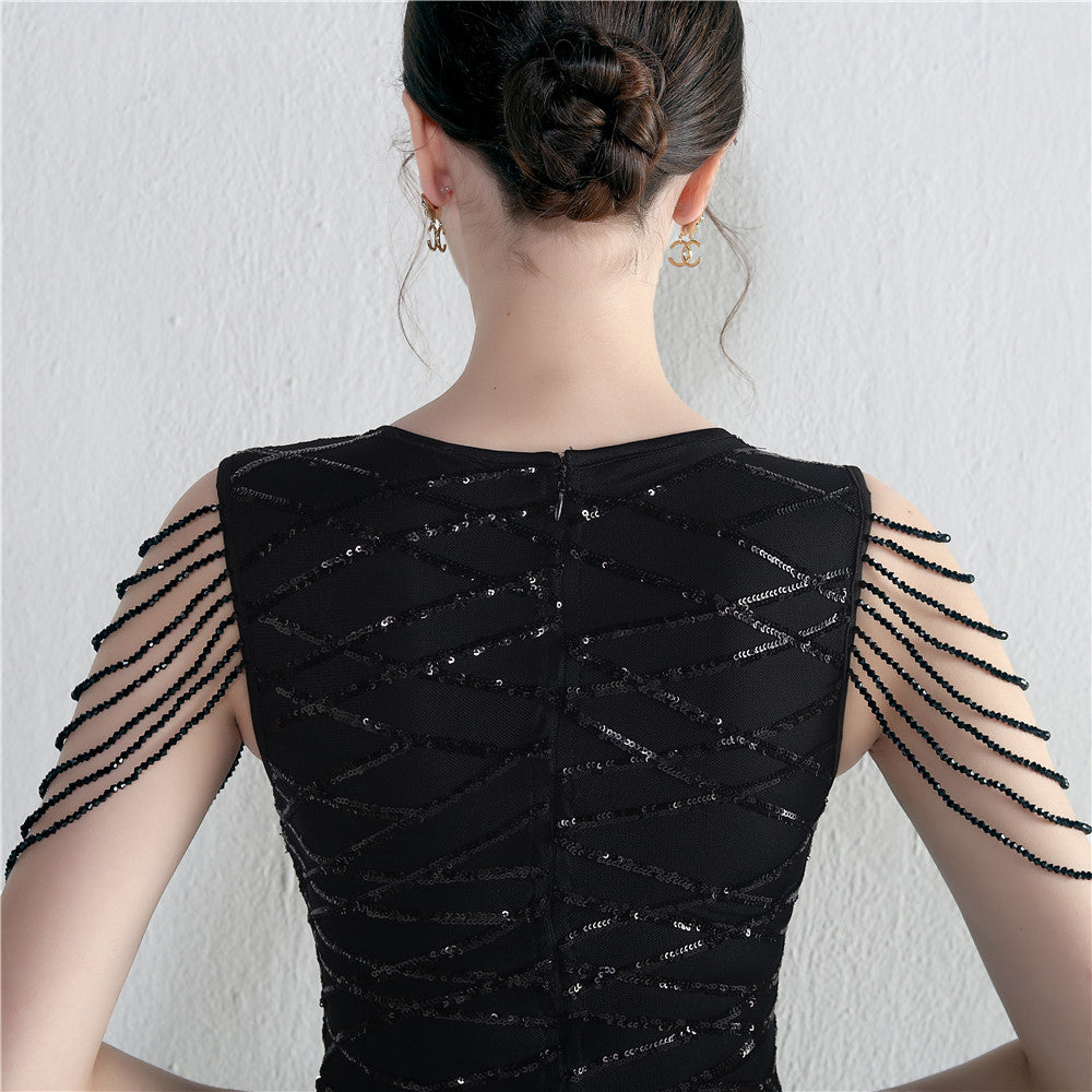 Decorative Crystal Diamond Chain Sequin Embroidery Stripe Positioning Flower Dinner Ceremony Long Evening Dress 16