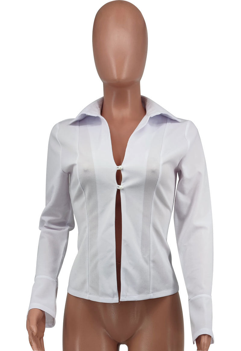 Women's Long Sleeve Shirt Solid Color Chic Fashion Casual Blouse 9