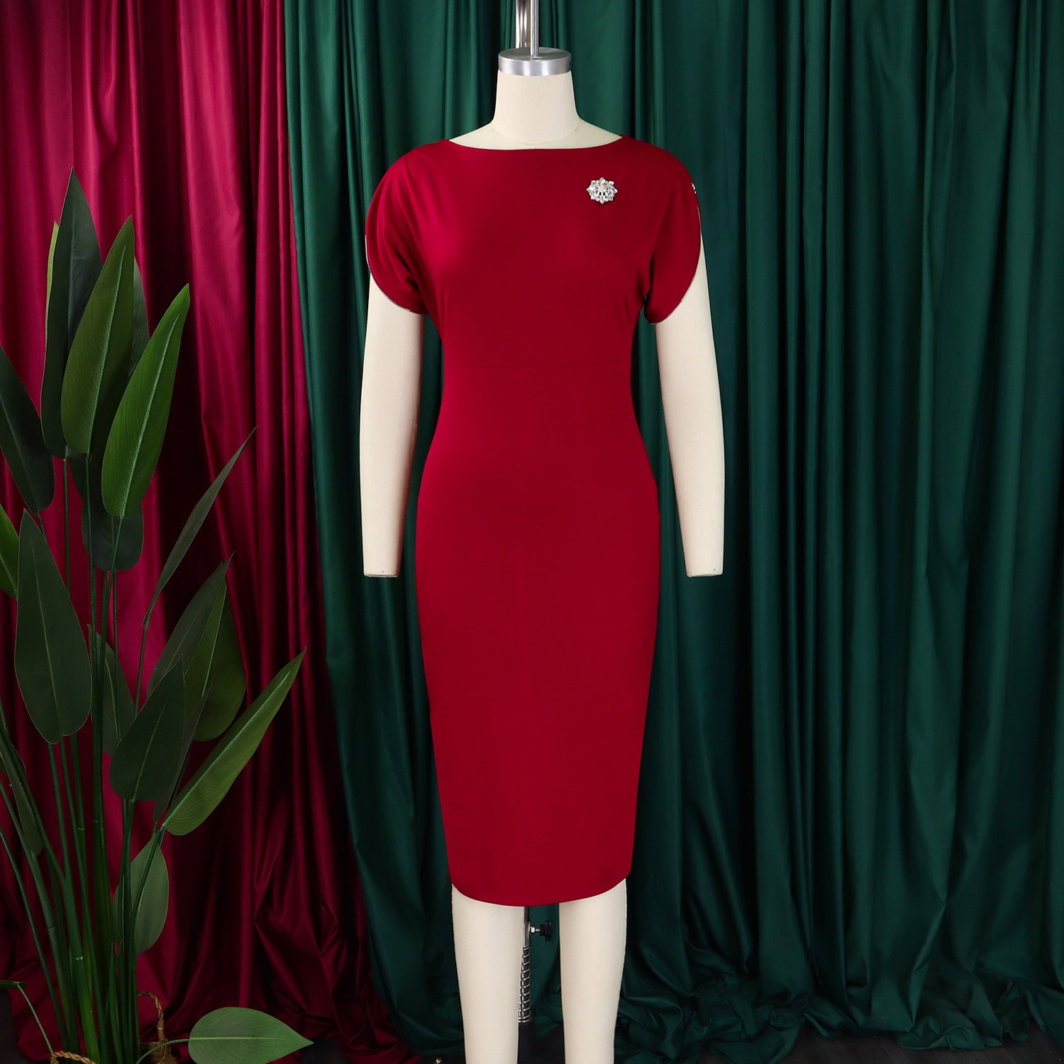 Plus Size African Round-Neck Short-Sleeve Chic Elegant Ol Bodycon Dress 15