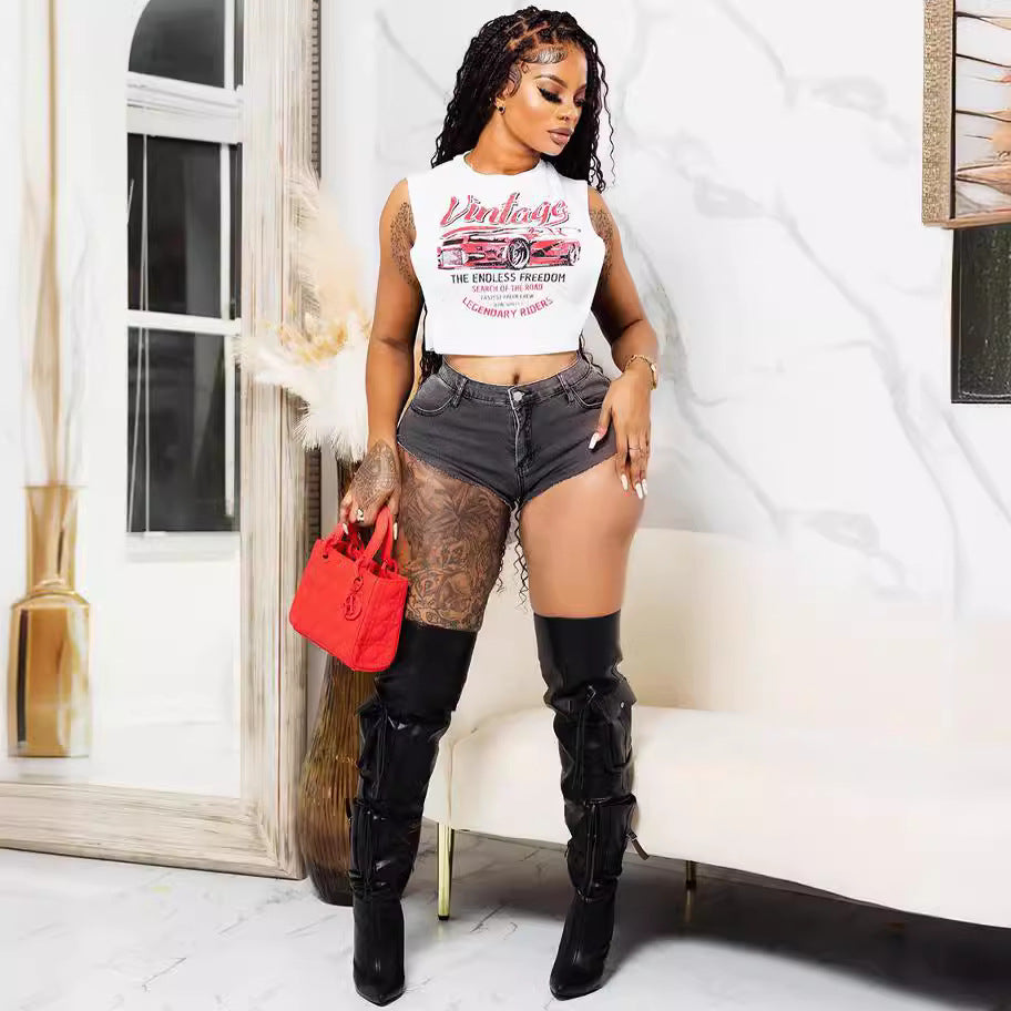 Women's Tight Fitting Denim Shorts Women's Fashion Sexy High Waist Stretch Jeans 5