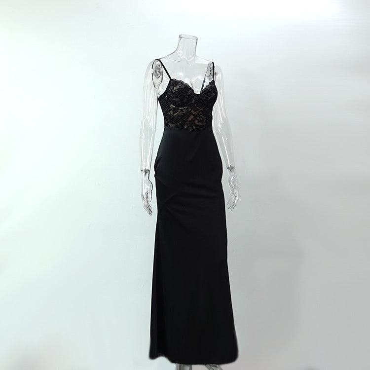 Women summer lace sexy suspender fishtail dress 9