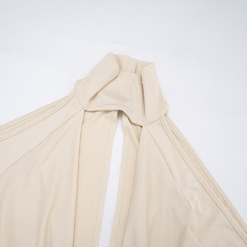 Women's Autumn Solid Color Sexy Draped Neck Halter Neck Hollow Out Long Sleeve Bodycon Short Dress 12