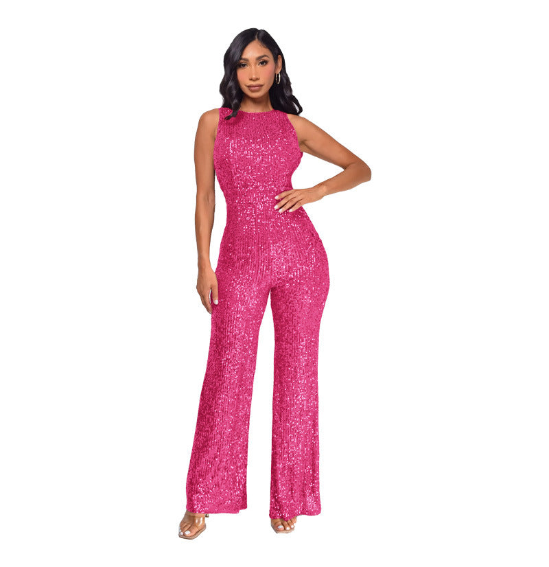 Sleeveless Sequin Round Neck Slim Fit Women's Jumpsuit 27
