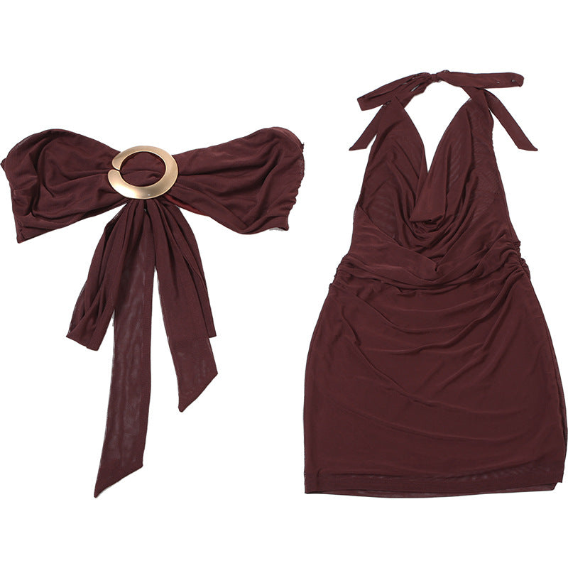 Women Summer Street Trend Mesh See-Through Sleeveless Halter Neck Dress 10