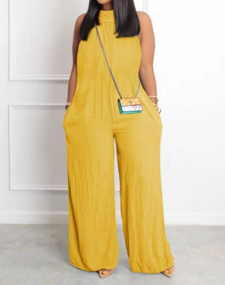 Women Solid Wide Leg Sleeveless Jumpsuit 11