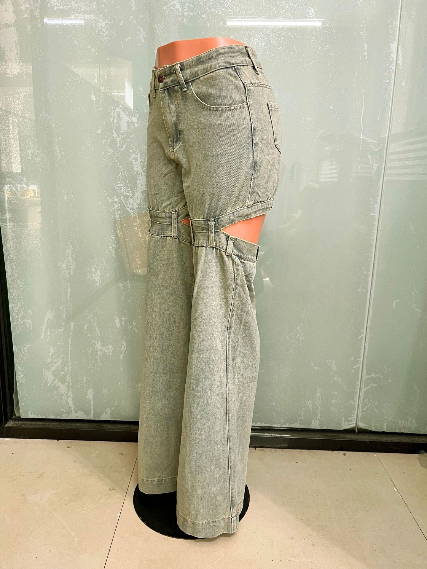 Women's Straight Street Fashion Washed Hollow Denim Pants 6