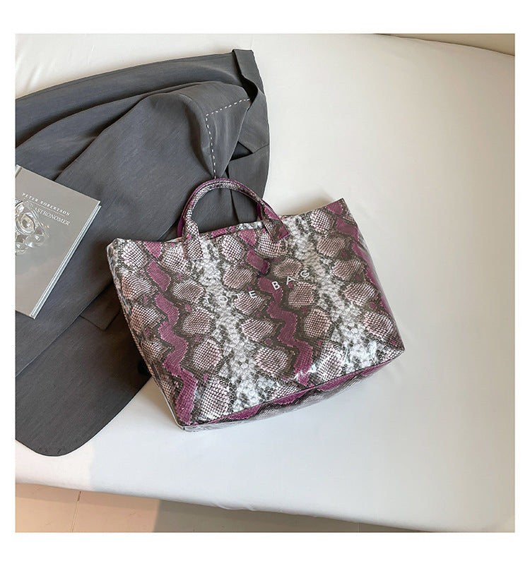 Women Trendy Tote Spring Handbag Snakeskin Shoulder Bag 5