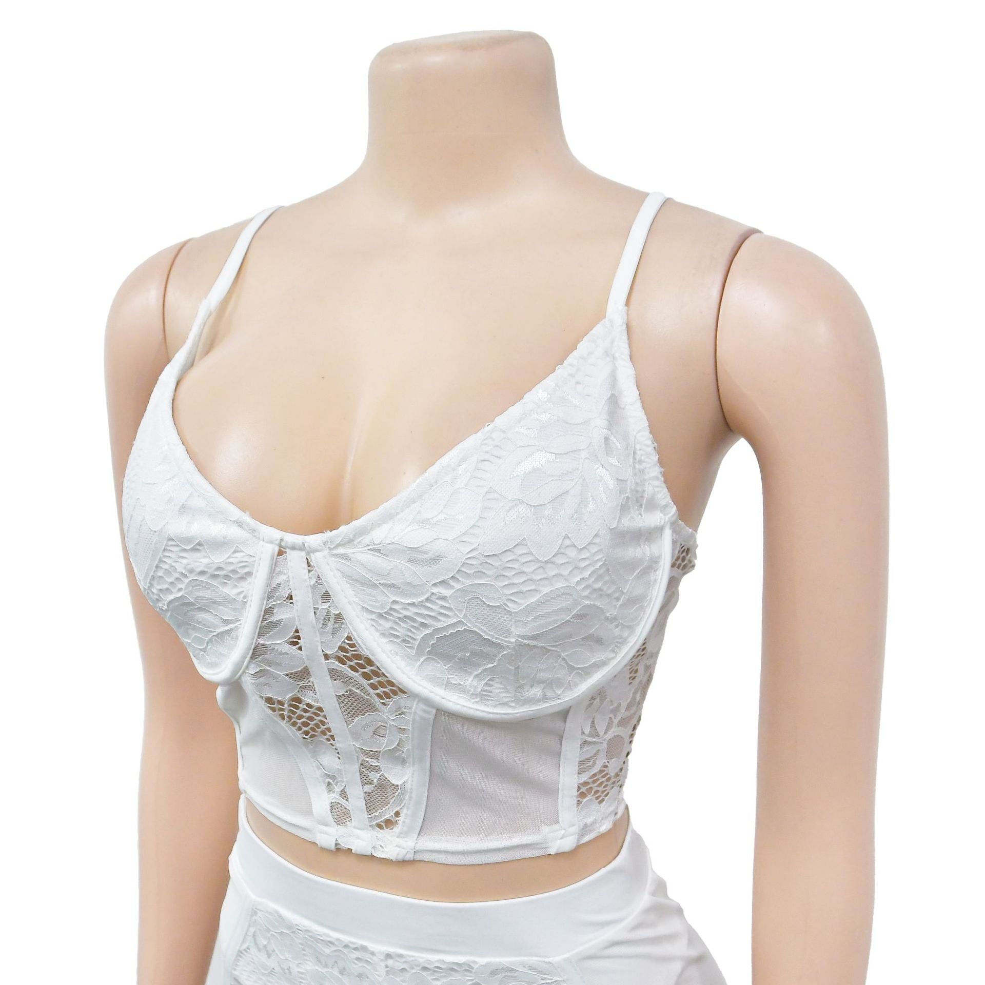 Women Solid Sexy Lace Sleeveless Top and Shorts Two-piece Set 23