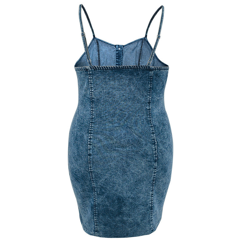 Plus Size Women's Denim Sleeveless Strap Short Dress 8