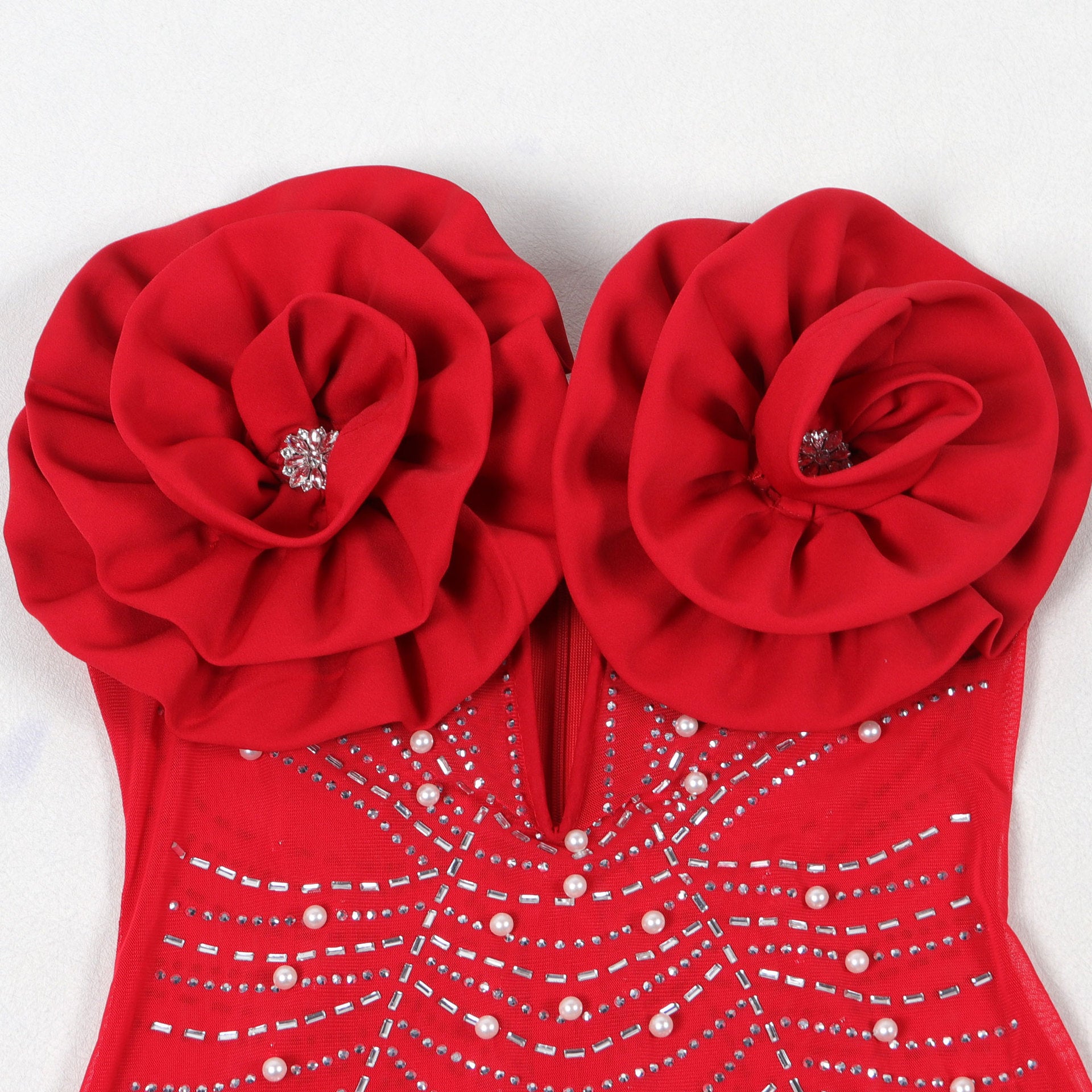 Women Sexy Beaded Pearl V Neck Flower Dress 5