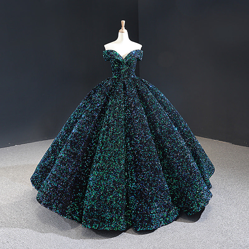 Bride Wedding Dress Women's Sequins Ball Gown Off Shoulder Puffy Evening Dress 7