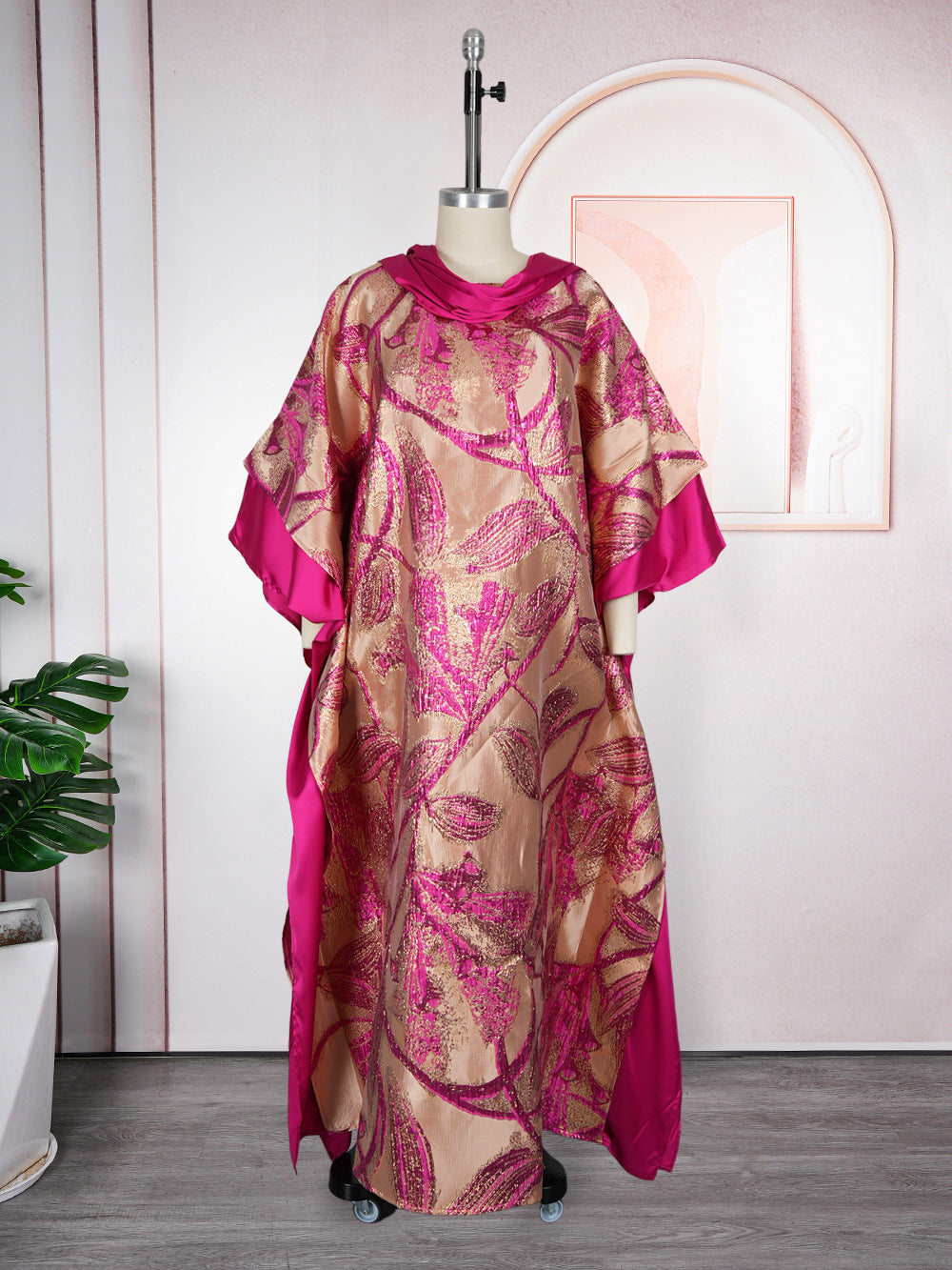 African Women's Plus Size Print Dress Jacquard Robe Headscarf 13