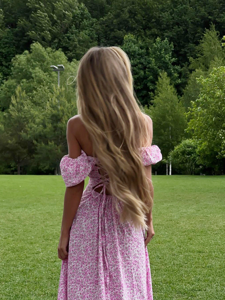 Women's Summer Off-Shoulder Floral Slit Long Dress 7