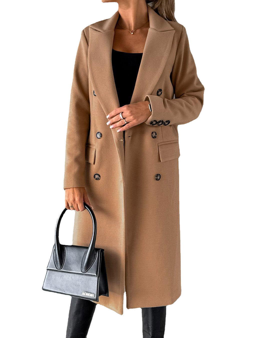 Women Solid Long Sleeve Double Breasted Pocket Coat 5