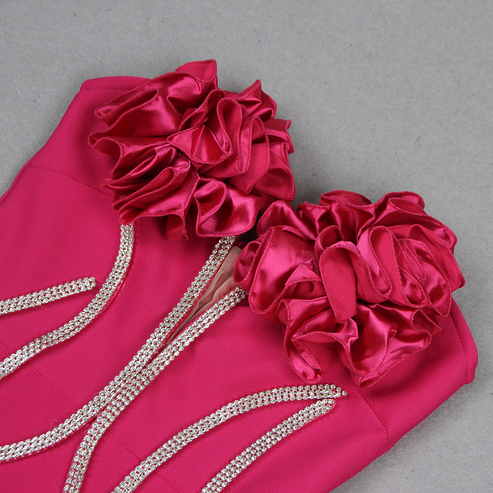 Women Flower Chain Strapless Dress 15