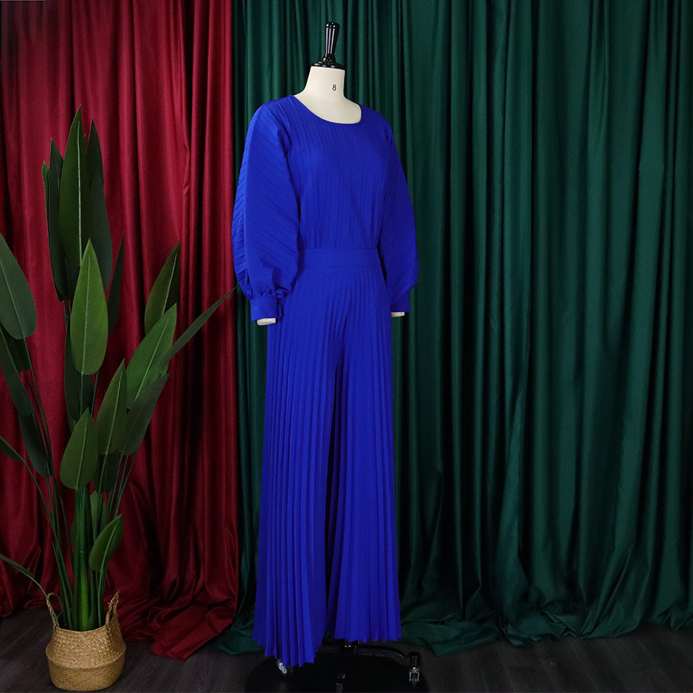 Plus Size Women Summer Loose Casual Shirt and Wide-leg Pants Two-Piece Set 15