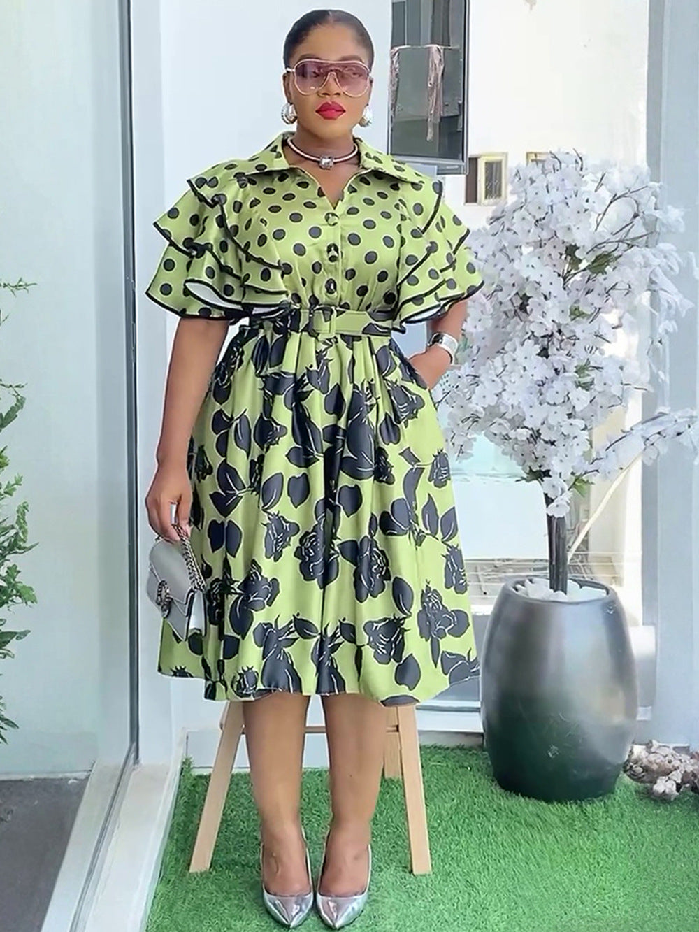 Print Shirt Plus Size A-Line Dress African Women's Wear 6