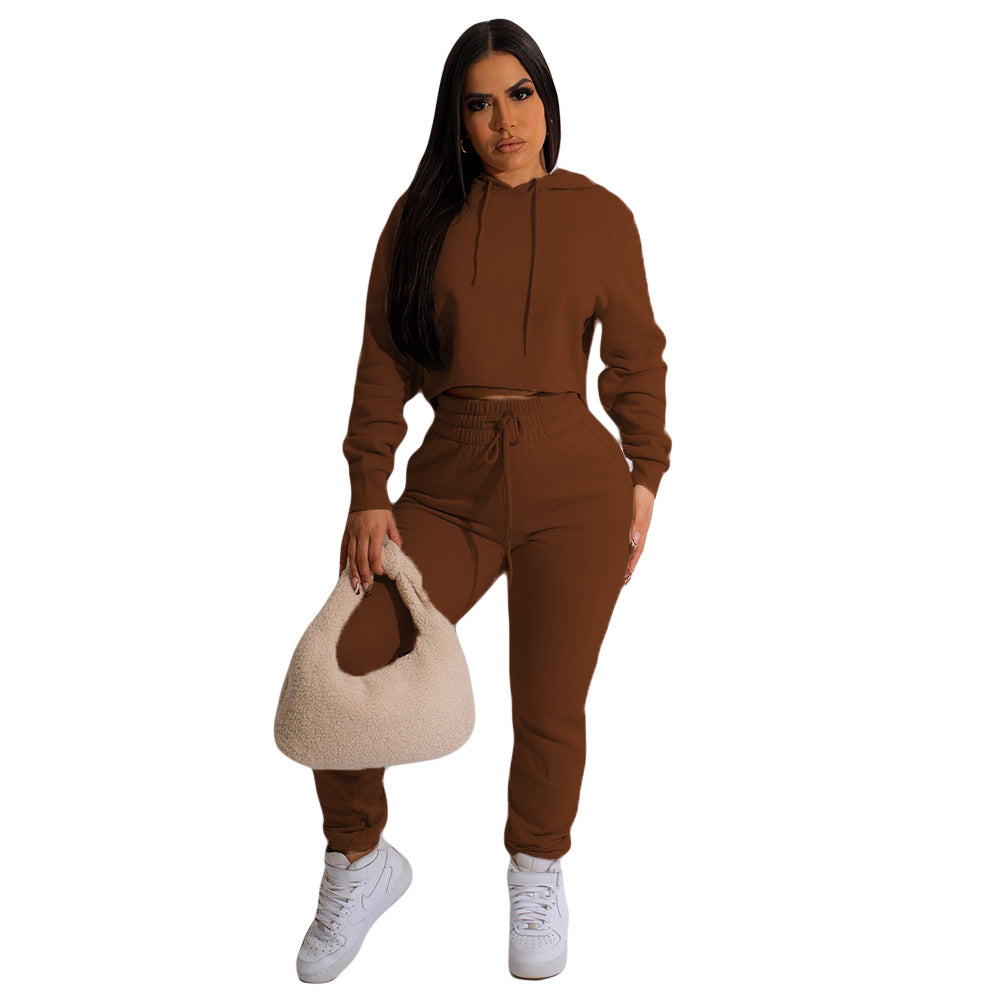 Women's fashion sexy cropped solid color sports two-piece suit 6