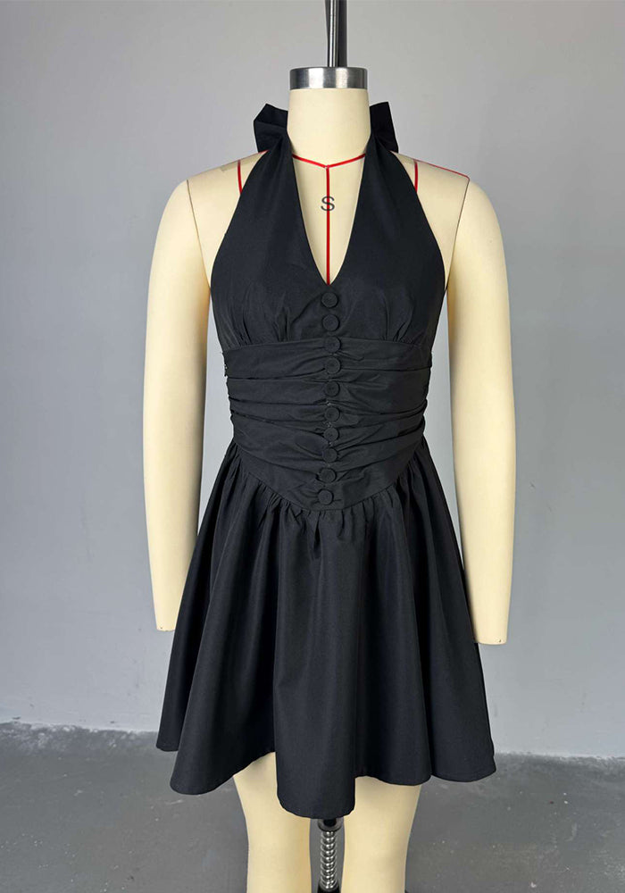 Summer Chic V-Neck Halter Tie Back A-line Midi Dress