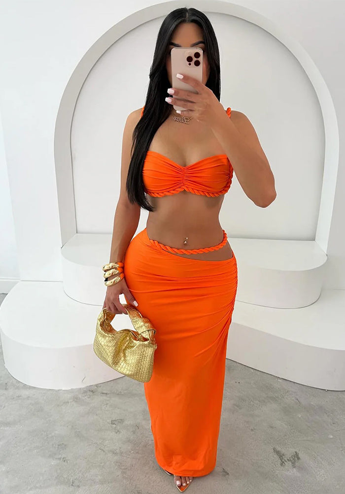 Women summer sexy solid backless camisole and bodycon skirt two-piece set