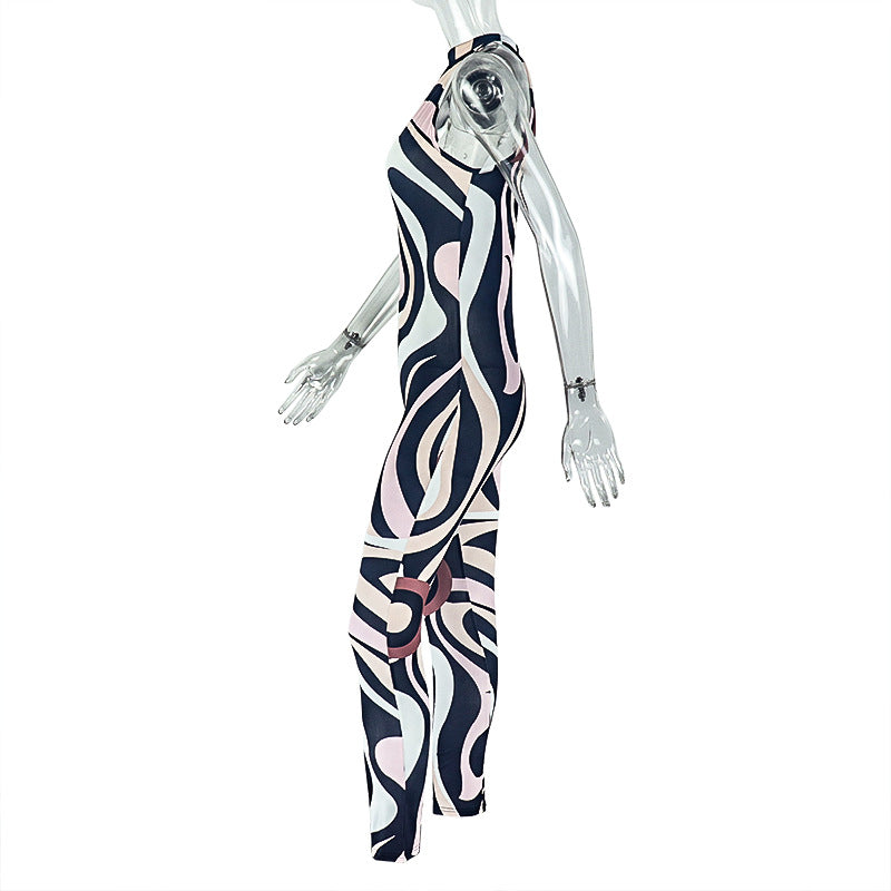 Women's Trendy Sleeveless Zebra Print Hollow-Out Bodycon Jumpsuit 7