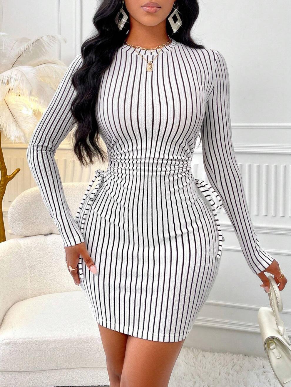Women long-sleeved striped dress 3