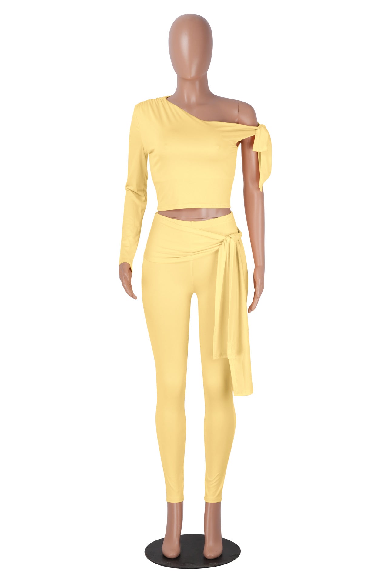 Women Sexy Single Long Sleeve Top and Long Pants Two-Piece Set 7