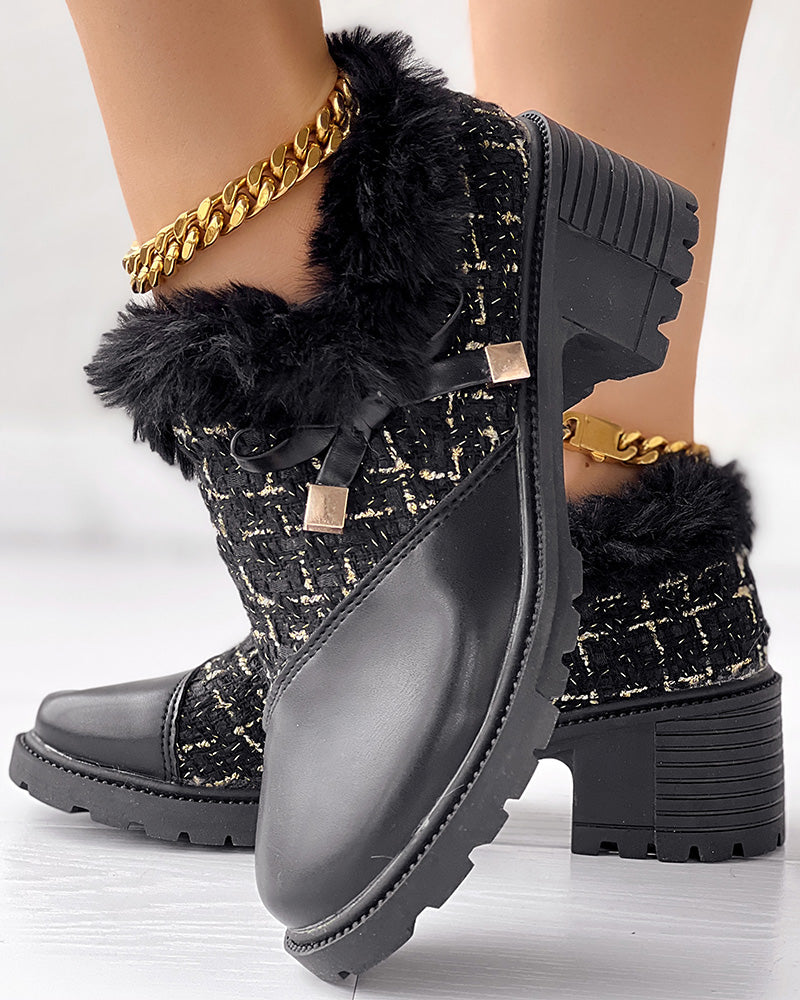 Women's autumn shoes thick heels and plaid patchwork leather shoes 7