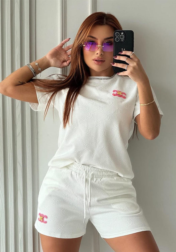 Fashion Casual Women's Jacquard Short Sleeve Shorts Set